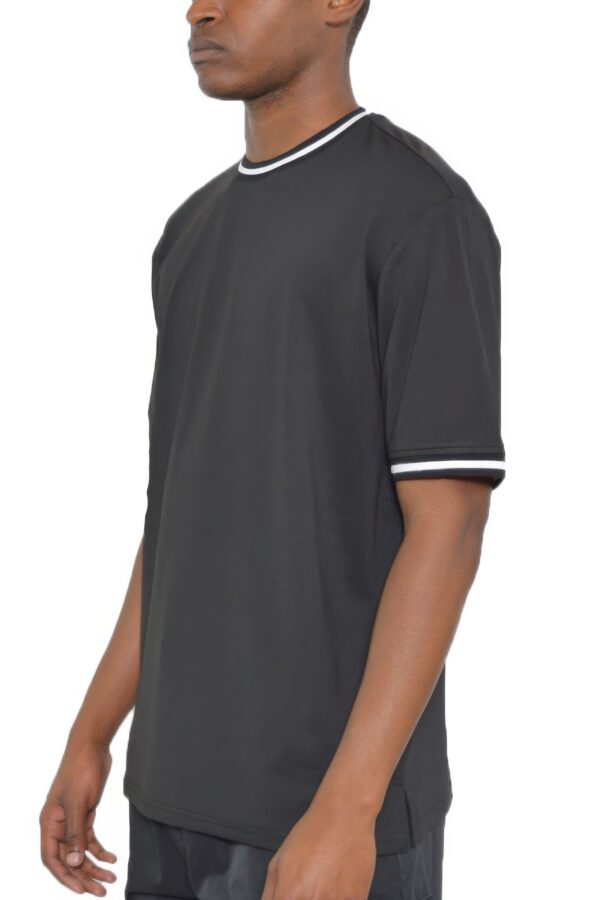 Micromesh Round-Neck T-Shirt with Striped Tape