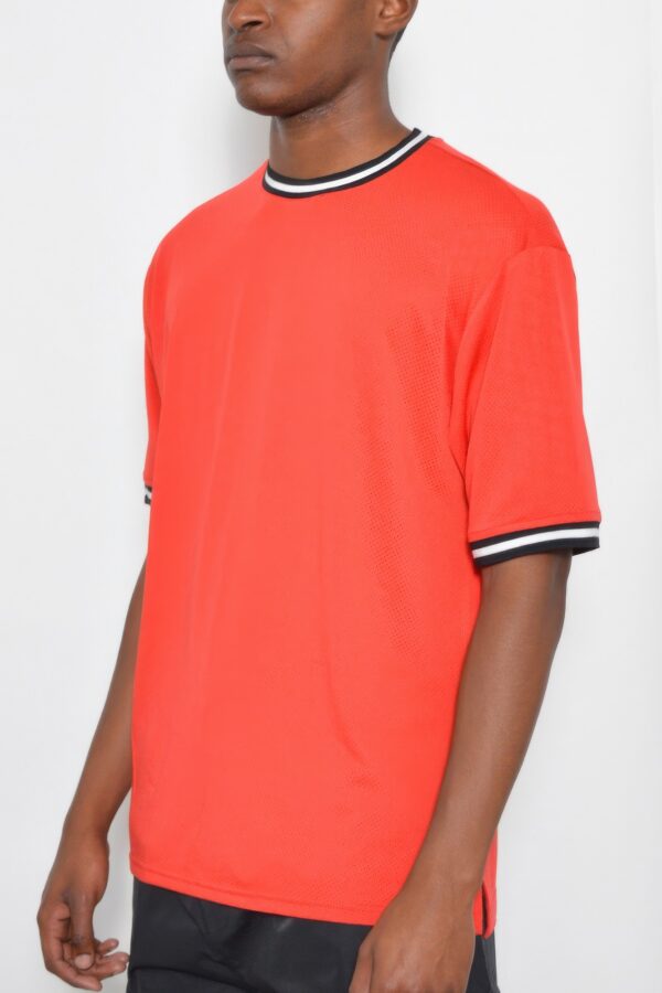 Micromesh Round-Neck T-Shirt with Striped Tape