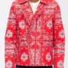 Men’s Bandana-Print Vegan Leather Jacket with Dual Zips