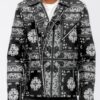 Men’s Bandana-Print Vegan Leather Jacket with Dual Zips