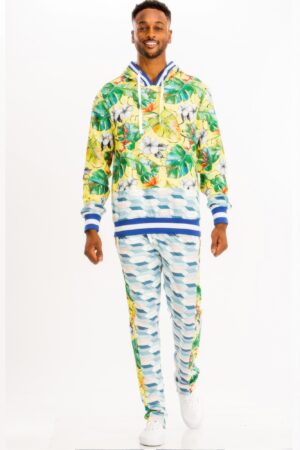 Printed Hoodie & Sweatpant Set with Ankle Zippers – Multi