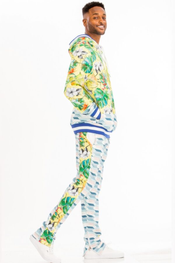 Printed Hoodie & Sweatpant Set with Ankle Zippers – Multi