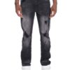 Distressed Denim Pants with Checkered Tape