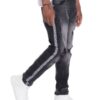 Distressed Denim Pants with Checkered Tape