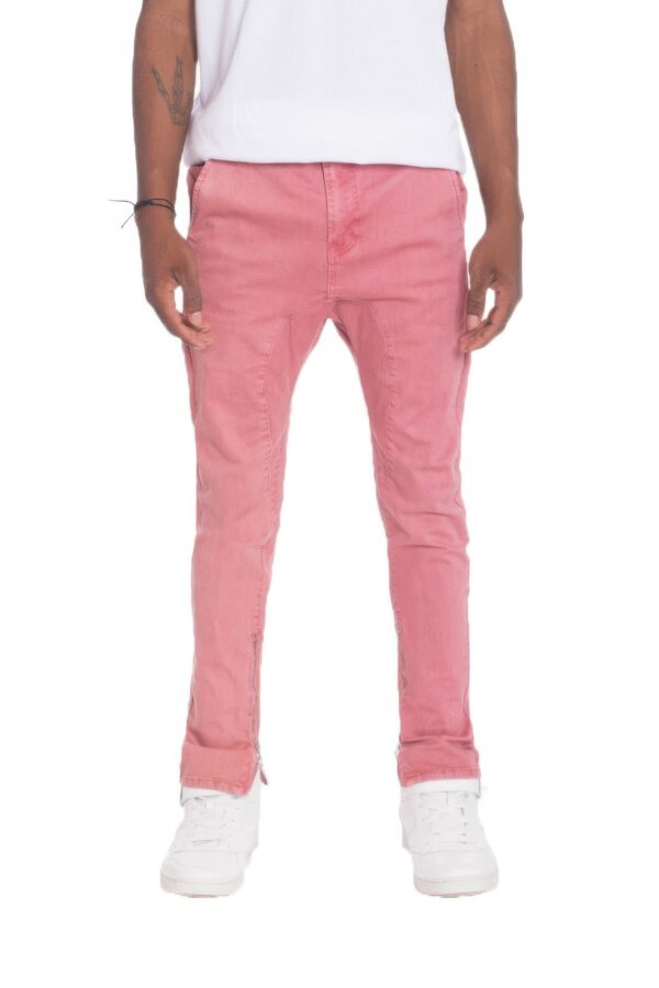 Distressed Denim Pants with Checkered Tape
