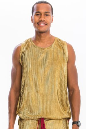 Metallic Flick Muscle Tank – Black/Red, Gold
