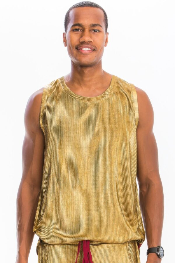 Metallic Flick Muscle Tank – Black/Red, Gold