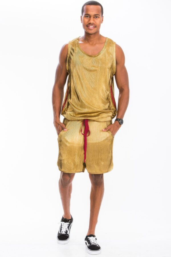 Metallic Flick Muscle Tank – Black/Red, Gold
