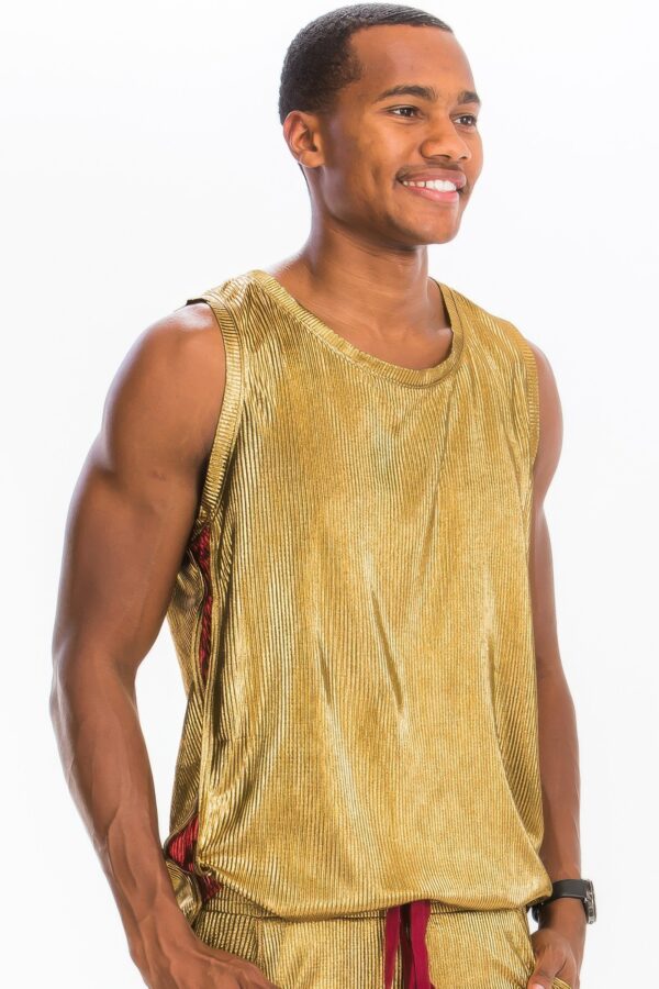 Metallic Flick Muscle Tank – Black/Red, Gold