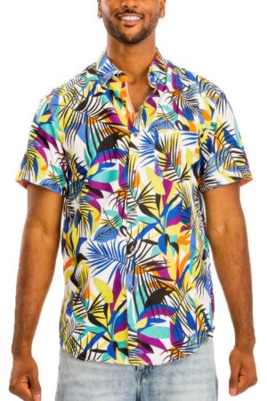Hawaiian Print Short-Sleeve Button-Down Shirt – Multi