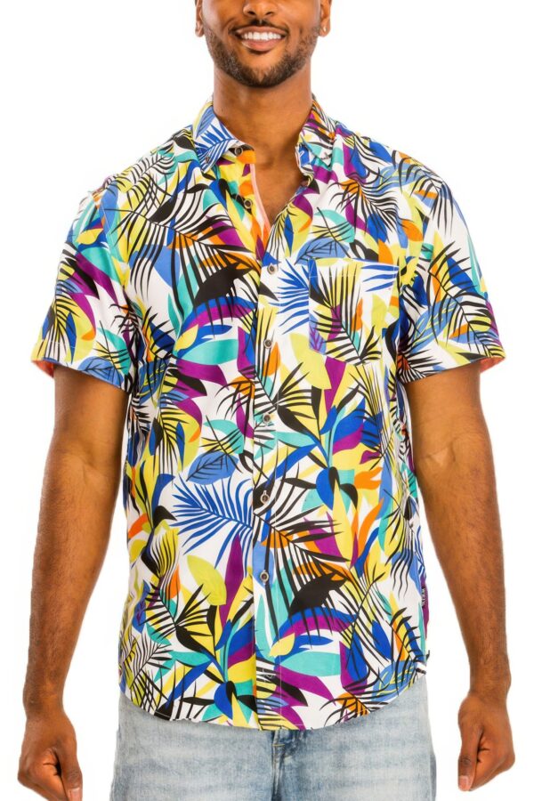 Hawaiian Print Short-Sleeve Button-Down Shirt – Multi