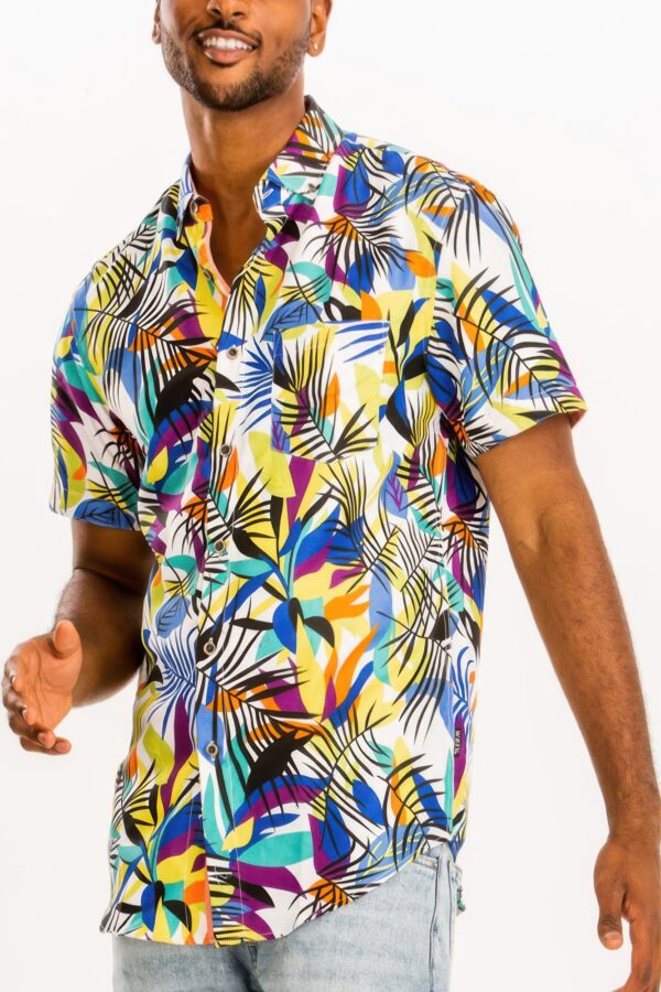 Hawaiian Print Short-Sleeve Button-Down Shirt – Multi