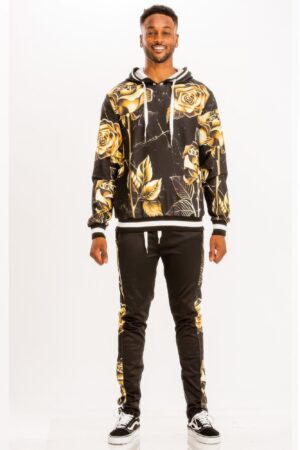 Printed Hoodie & Sweatpants Set with Ankle Zippers