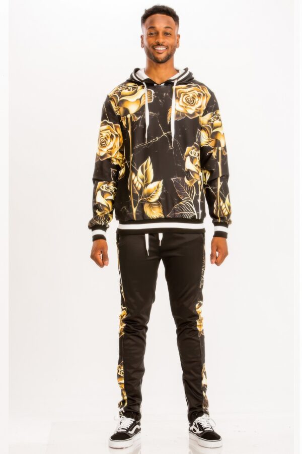 Printed Hoodie & Sweatpants Set with Ankle Zippers