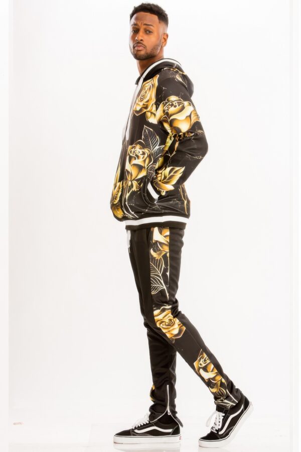 Printed Hoodie & Sweatpants Set with Ankle Zippers