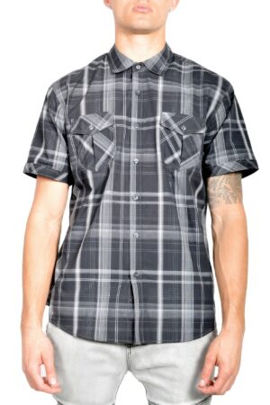 Men’s Short-Sleeve Plaid Shirt – Button Chest Pockets