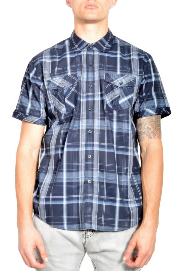 Men’s Short-Sleeve Plaid Shirt – Button Chest Pockets