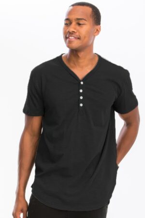 Men’s Short Sleeve Henley – 4-Button Scallop Hem