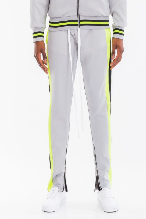 Dual-Stripe Track Pants with Ankle Zips – Grey, Olive