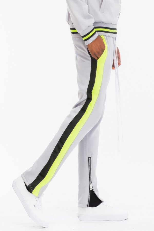 Dual-Stripe Track Pants with Ankle Zips – Grey, Olive
