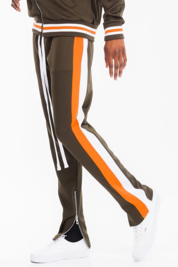 Dual-Stripe Track Pants with Ankle Zips – Grey, Olive