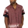 Men’s Cuban Collar Button-Down Shirt – Red & Black Print
