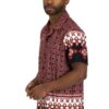 Men’s Cuban Collar Button-Down Shirt – Red & Black Print