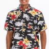Men’s Hawaiian Print Button-Down Shirt – Black
