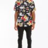 Men’s Hawaiian Print Button-Down Shirt – Black