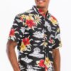 Men’s Hawaiian Print Button-Down Shirt – Black