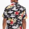 Men’s Hawaiian Print Button-Down Shirt – Black