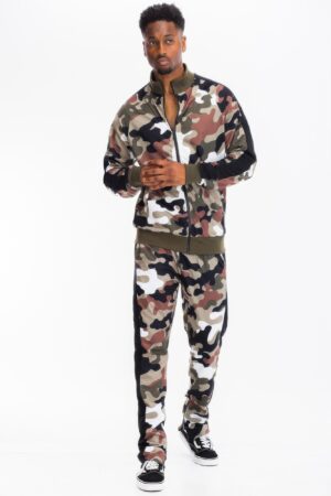 Full Camo Stripe Track Set – Slim-Fit Jacket & Pants