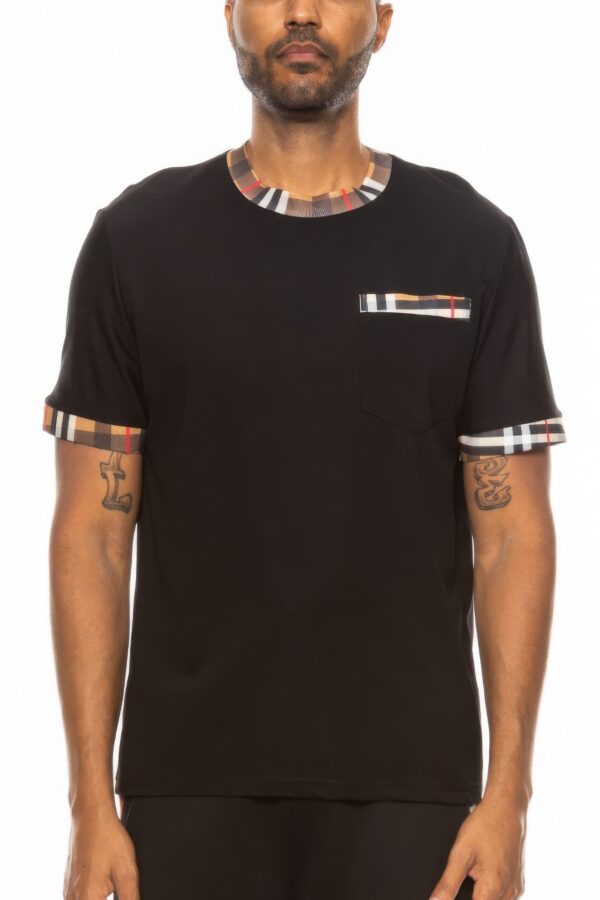 Checkered Short Sleeve Tee with Contrast Trim