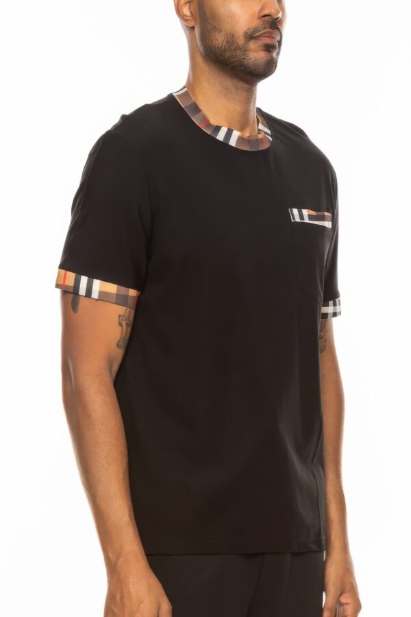 Checkered Short Sleeve Tee with Contrast Trim