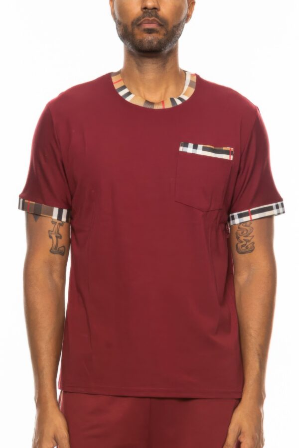 Checkered Short Sleeve Tee with Contrast Trim