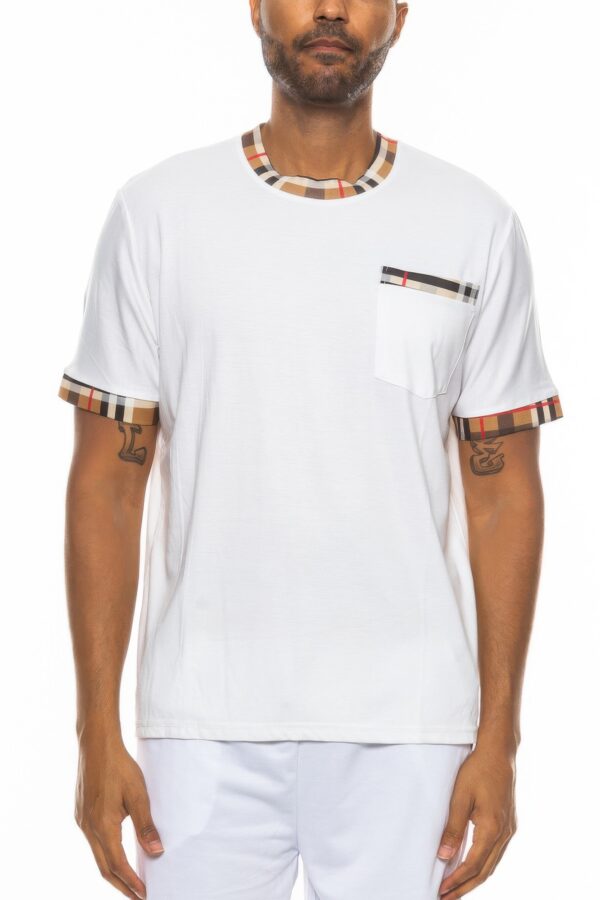 Checkered Short Sleeve Tee with Contrast Trim