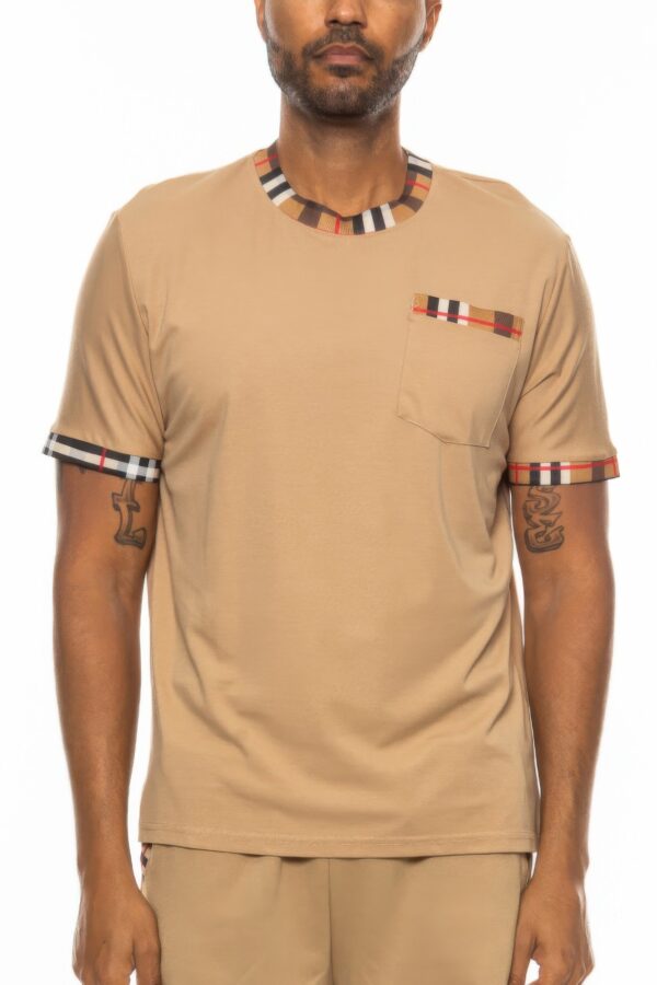 Checkered Short Sleeve Tee with Contrast Trim