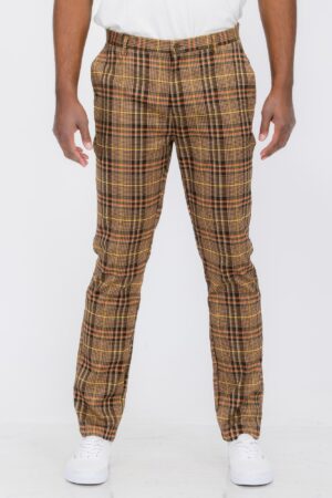 Men’s Plaid Trouser Pants – Slim Brown Plaid