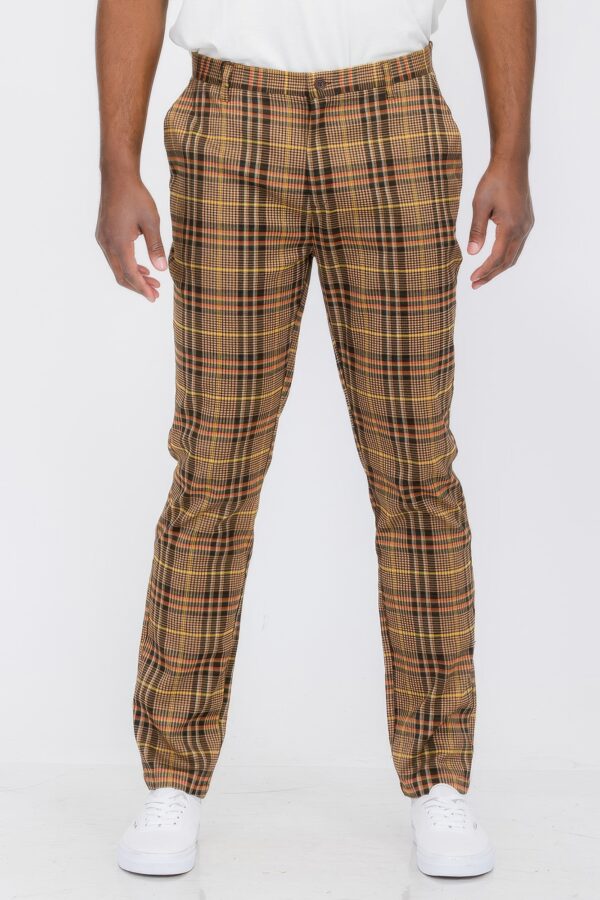 Men’s Plaid Trouser Pants – Slim Brown Plaid
