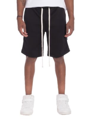 Men’s Track Shorts with Checkered Side Stripe – Black
