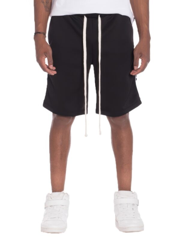 Men’s Track Shorts with Checkered Side Stripe – Black
