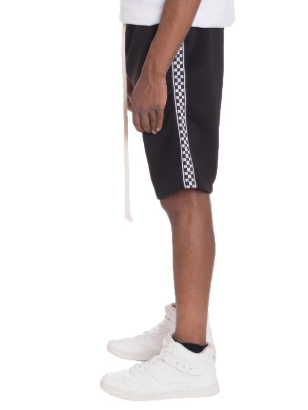 Men’s Track Shorts with Checkered Side Stripe – Black