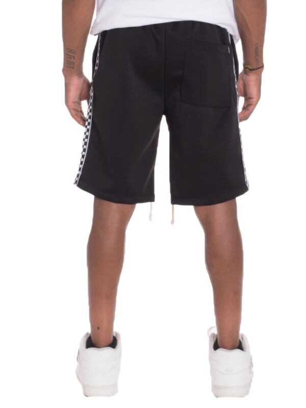 Men’s Track Shorts with Checkered Side Stripe – Black