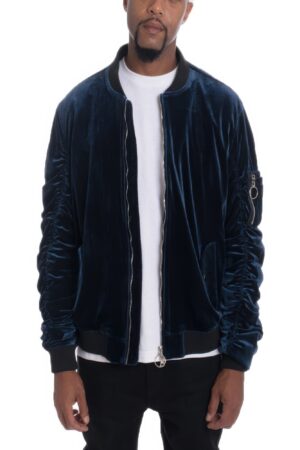 Men’s Slim-Fit Bomber Jacket with Wrinkled Detail