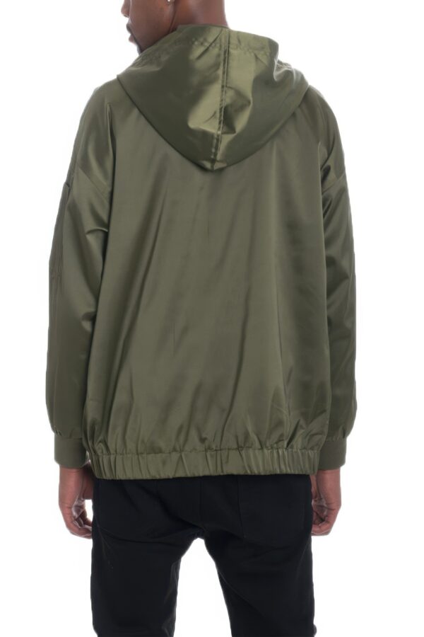 Satin Full-Zip Hooded Windbreaker with Utility Pockets