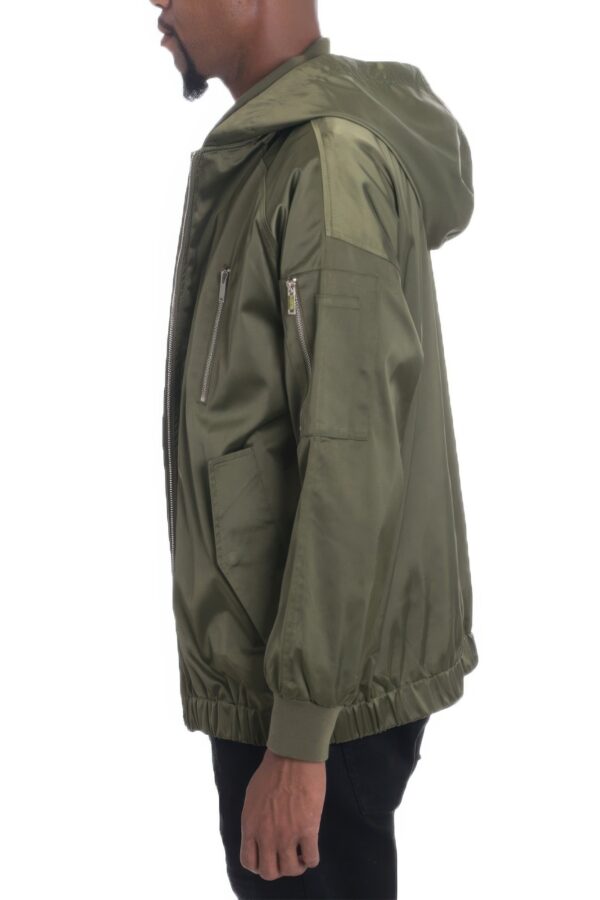 Satin Full-Zip Hooded Windbreaker with Utility Pockets