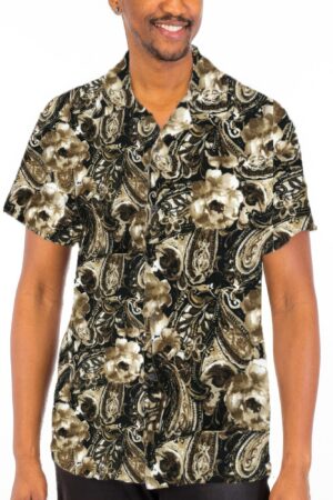 Men’s Button-Down Shirt with Cuban Collar – Multi-Color