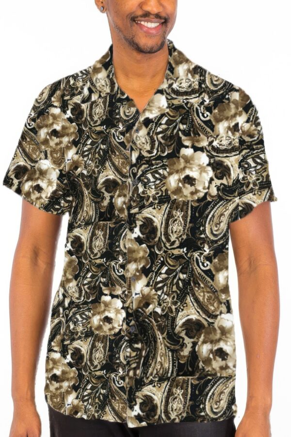 Men’s Button-Down Shirt with Cuban Collar – Multi-Color