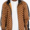 Men’s Checkered Full-Zip Jacket with Side Piping – Brown or Grey