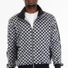 Men’s Checkered Full-Zip Jacket with Side Piping – Brown or Grey